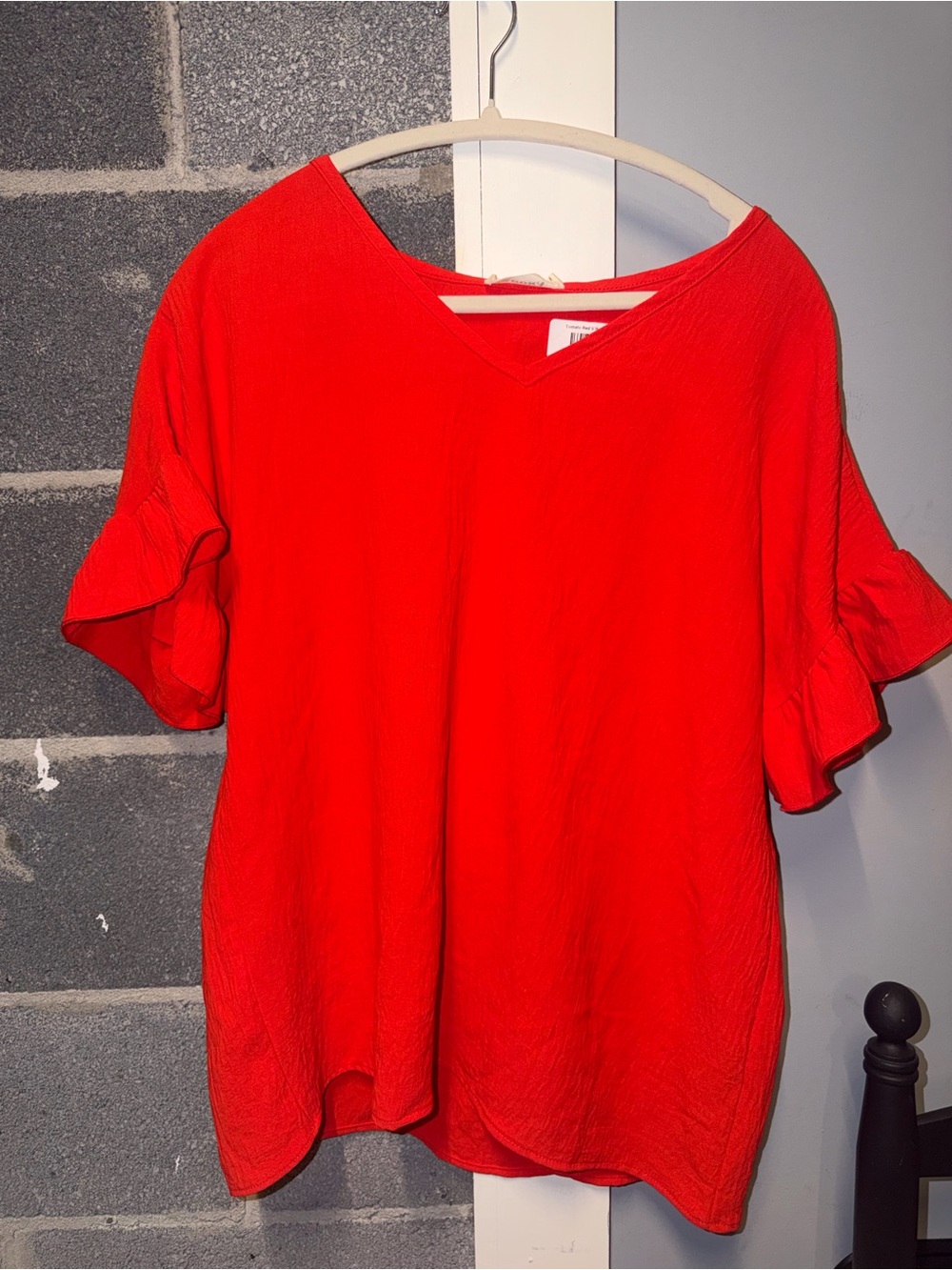 ADORA Bright Red V-Neck Ruffle Sleeve Tunic